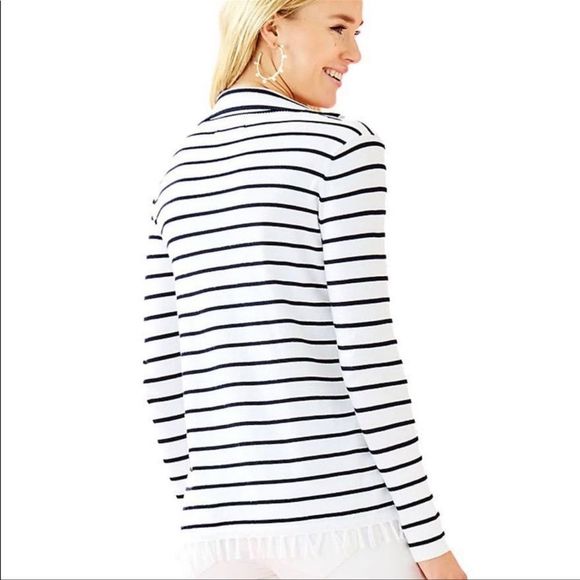 Lilly Pulitzer White/Navy Striped Crestwood V-Neck Pullover Sweater w/Coolmax XS - Picture 7 of 16